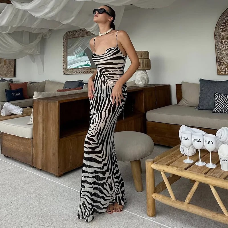 Damen Viskose Maxikleid | Elegantes Sommer Kleid Lang mit V-Ausschnitt & Verstellbaren Trägern