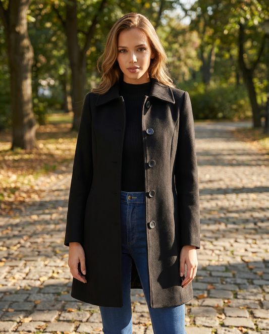 Damen Wollmisch Wintermantel | Eleganter Einreihiger Trenchcoat mit Schmeichelhafter Silhouette