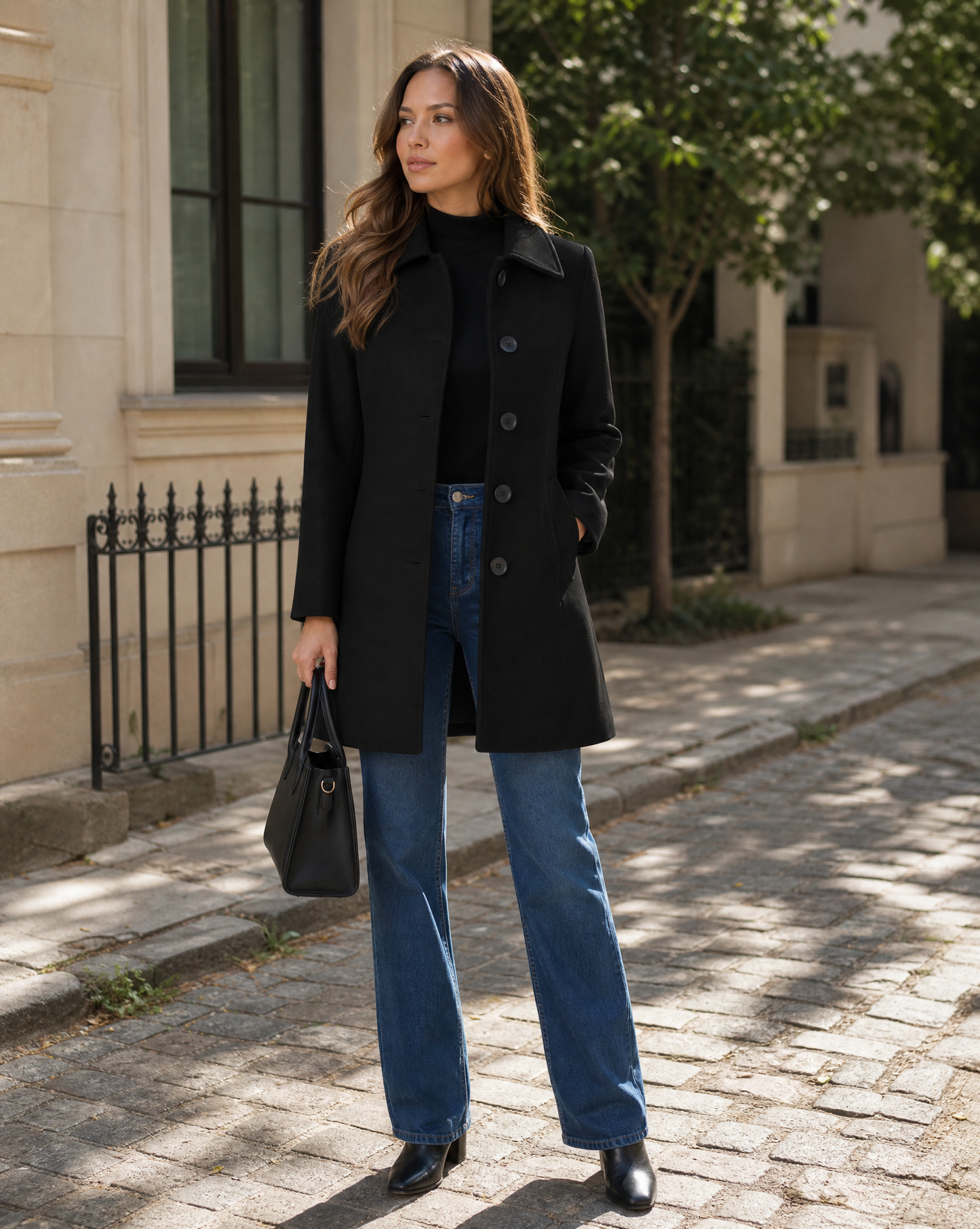 Damen Wollmisch Wintermantel | Eleganter Einreihiger Trenchcoat mit Schmeichelhafter Silhouette