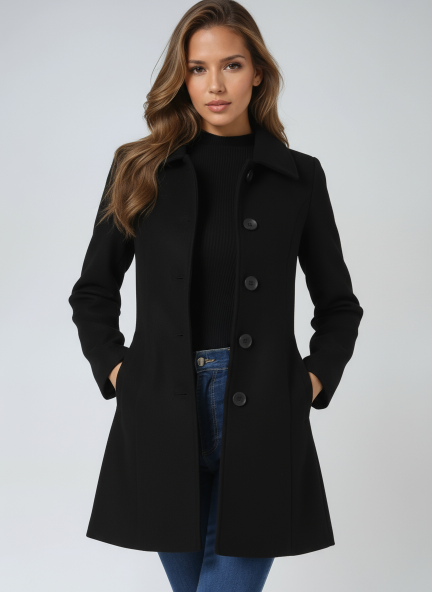 Damen Wollmisch Wintermantel | Eleganter Einreihiger Trenchcoat mit Schmeichelhafter Silhouette