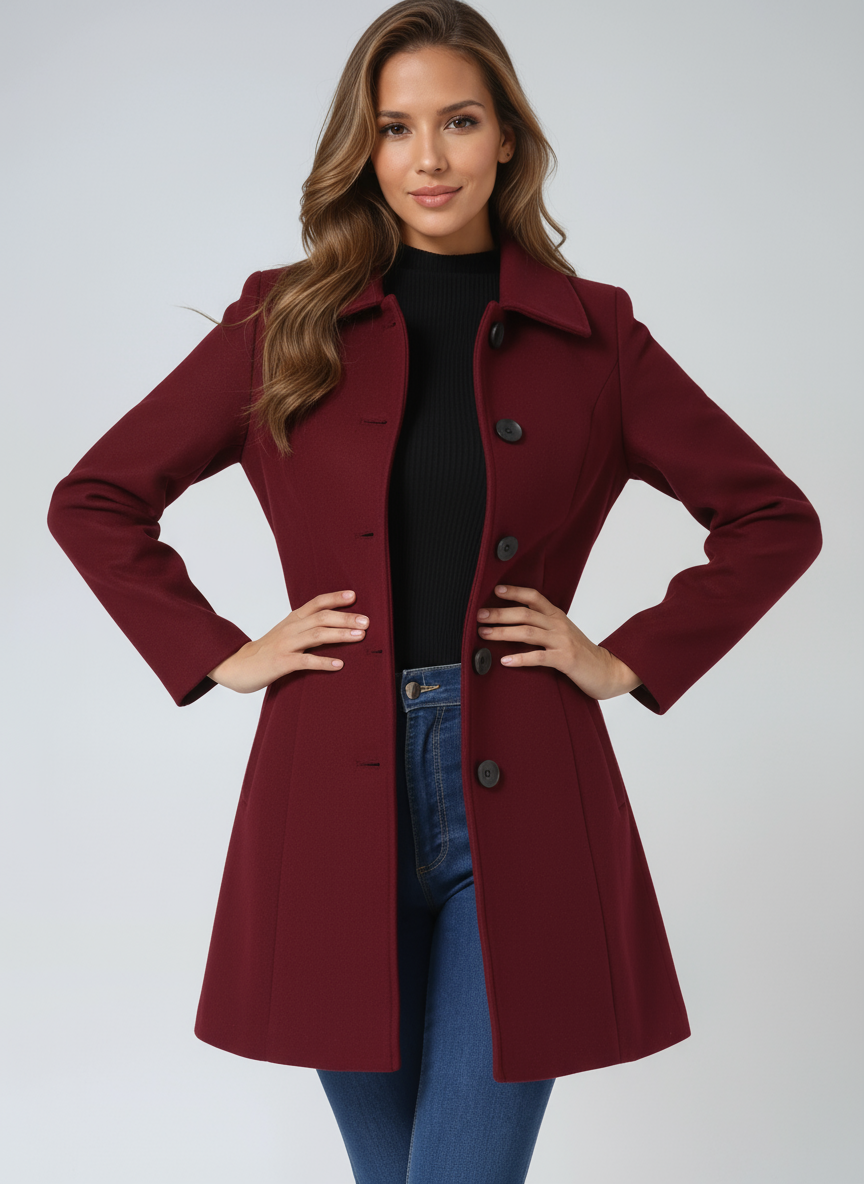 Damen Wollmisch Wintermantel | Eleganter Einreihiger Trenchcoat mit Schmeichelhafter Silhouette