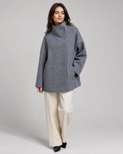 Damen Wollmischung Peacoat | Elegante Minimalistische Jacke