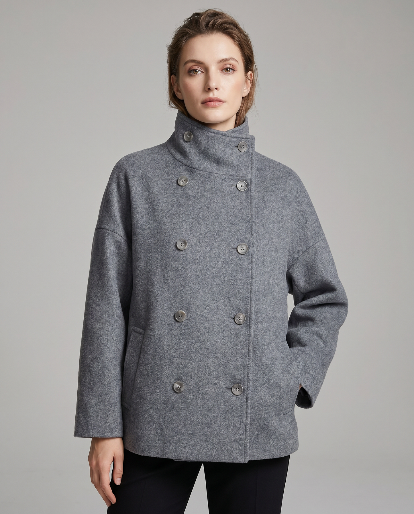 Damen Wollmischung Peacoat | Elegante Minimalistische Jacke