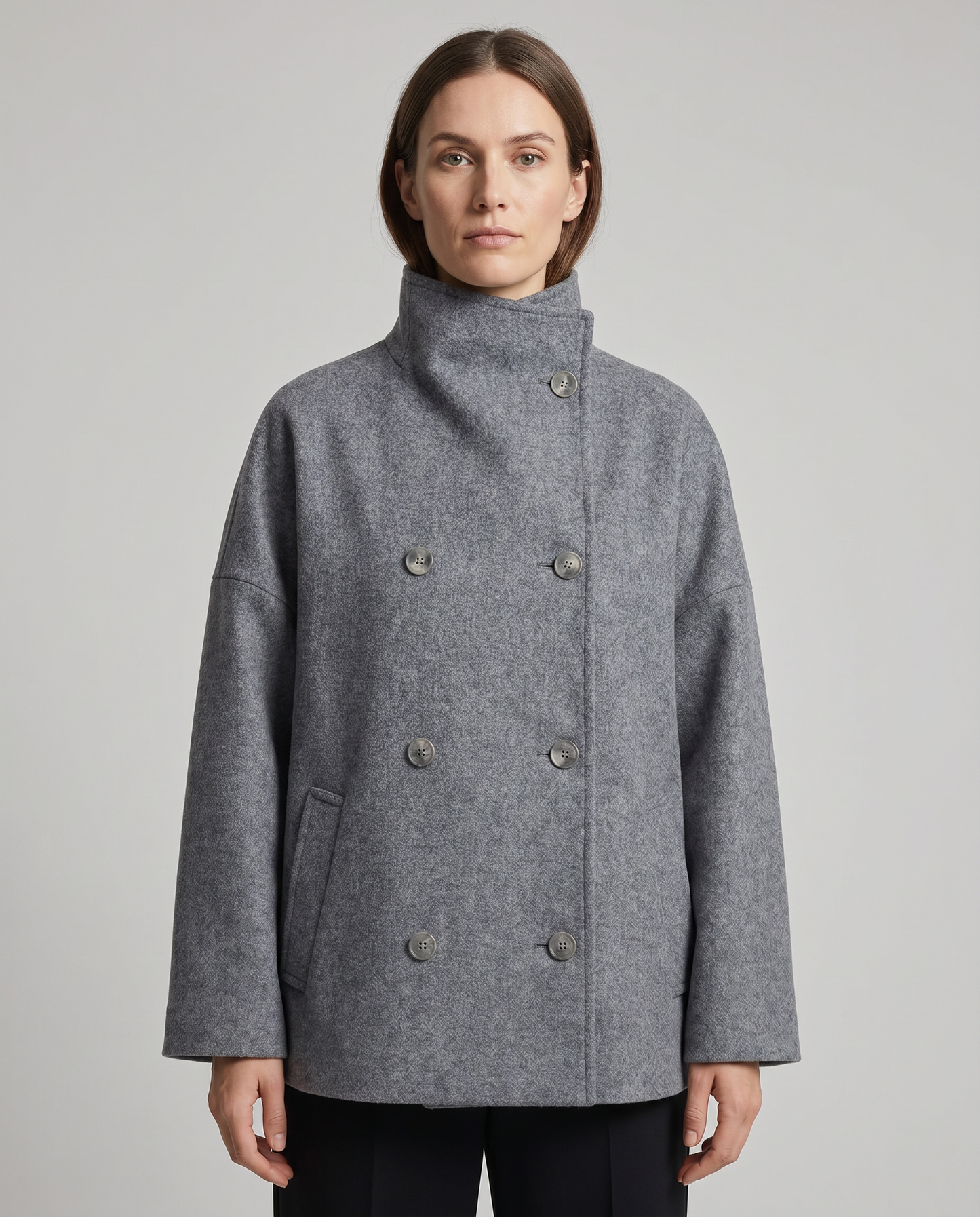 Damen Wollmischung Peacoat | Elegante Minimalistische Jacke