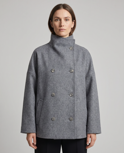 Damen Wollmischung Peacoat | Elegante Minimalistische Jacke