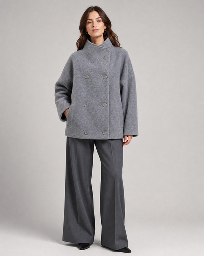Damen Wollmischung Peacoat | Elegante Minimalistische Jacke