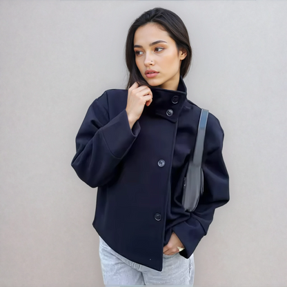 Damen Wollmischung Peacoat | Elegante Minimalistische Jacke