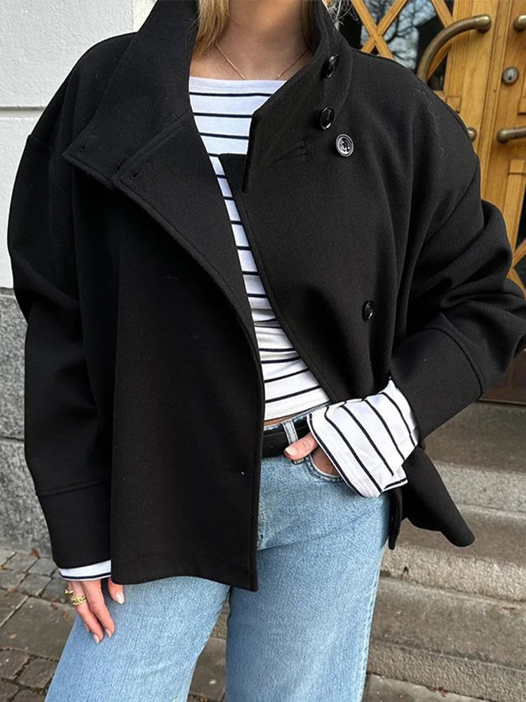 Damen Wollmischung Peacoat | Elegante Minimalistische Jacke