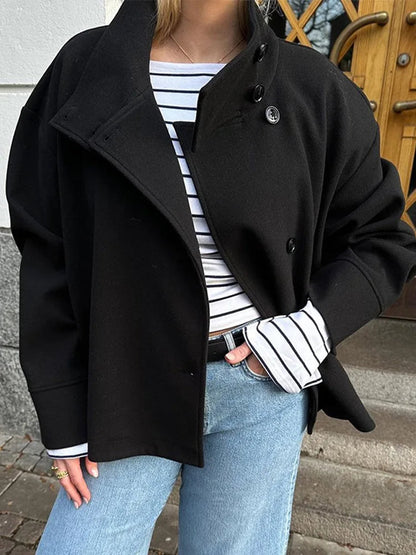 Damen Wollmischung Peacoat | Elegante Minimalistische Jacke