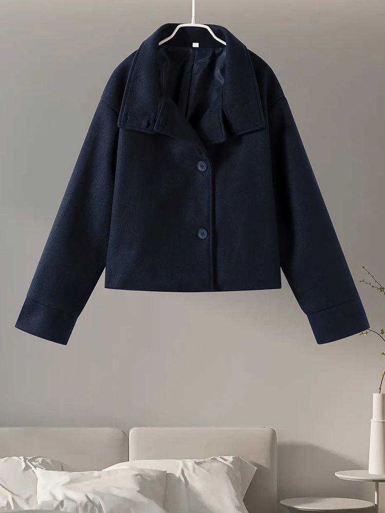 Damen Wollmischung Peacoat | Elegante Minimalistische Jacke