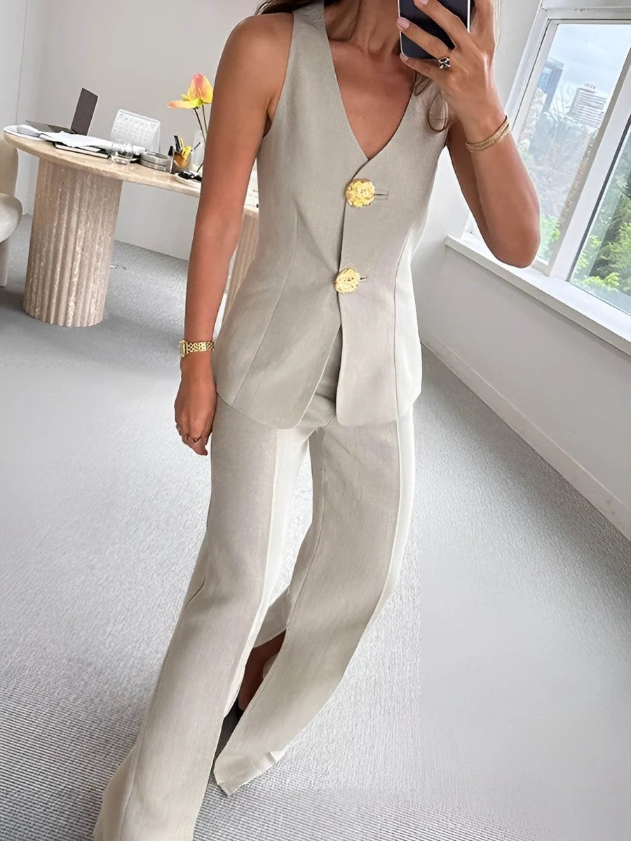 Damen Zweiteiliges Hosen-Set | Elegantes Ärmelloses Outfit 0