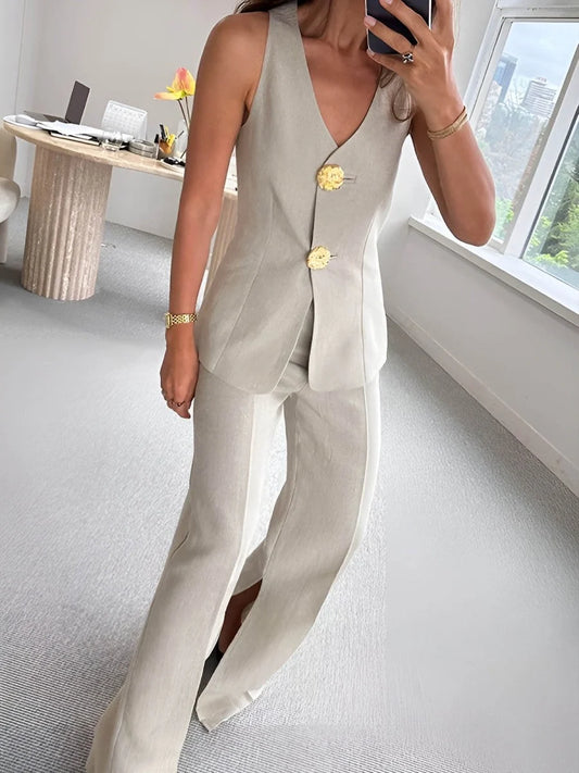 Damen Zweiteiliges Hosen-Set | Elegantes Ärmelloses Outfit 0