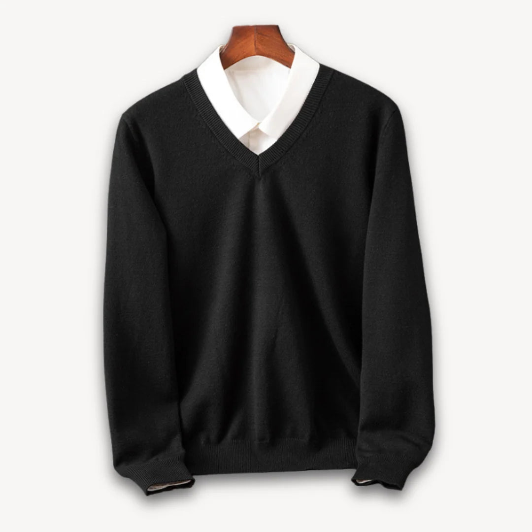 Herren Kaschmir V-Ausschnitt Pullover | Eleganter Figurbetonter Freizeit- und Business-Look 0