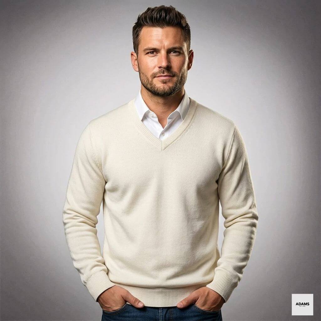 Herren Kaschmir V-Ausschnitt Pullover | Eleganter Figurbetonter Freizeit- und Business-Look 1