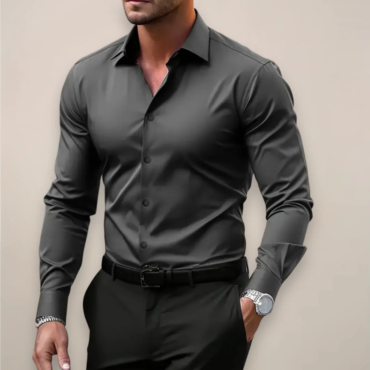 Herren Klassisches Langarmhemd | Elegantes Reverskragen Design 0