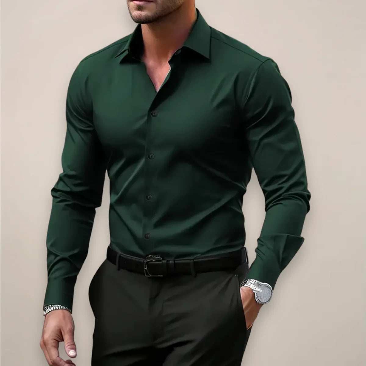 Herren Klassisches Langarmhemd | Elegantes Reverskragen Design 2