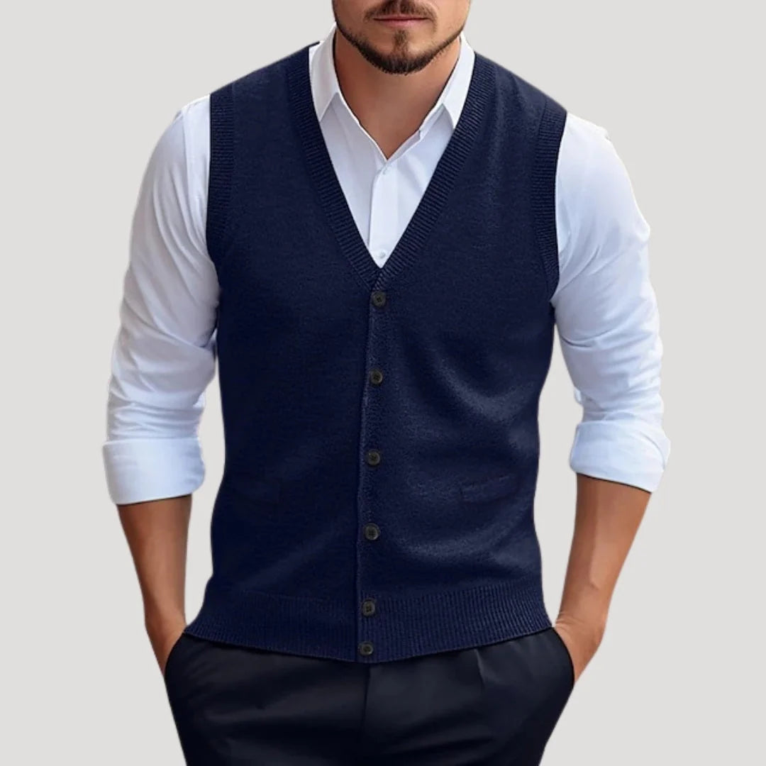 Herren Strickweste | Ärmelloser Pullover mit Knöpfen | Eleganter Layering Look 0