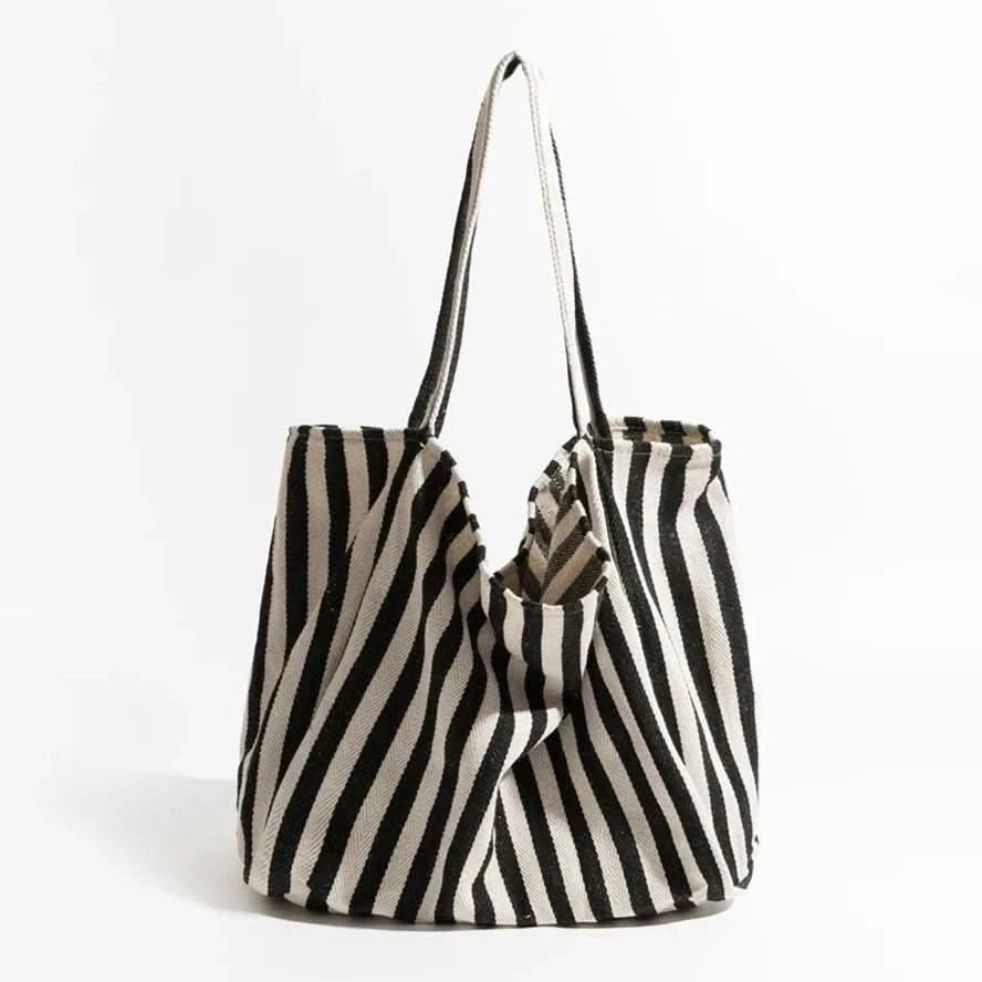 Klassische Canvas-Tote | Gestreifte Einkaufstasche mit Langen Griffen für Komfort und Stil