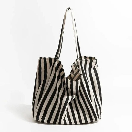 Klassische Canvas-Tote | Gestreifte Einkaufstasche mit Langen Griffen für Komfort und Stil