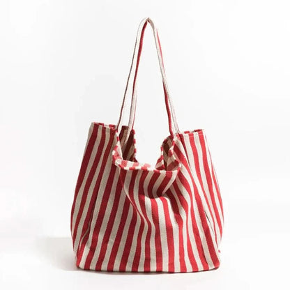 Klassische Canvas-Tote | Gestreifte Einkaufstasche mit Langen Griffen für Komfort und Stil