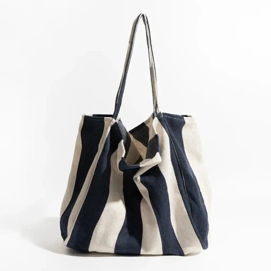 Klassische Canvas-Tote | Gestreifte Einkaufstasche mit Langen Griffen für Komfort und Stil