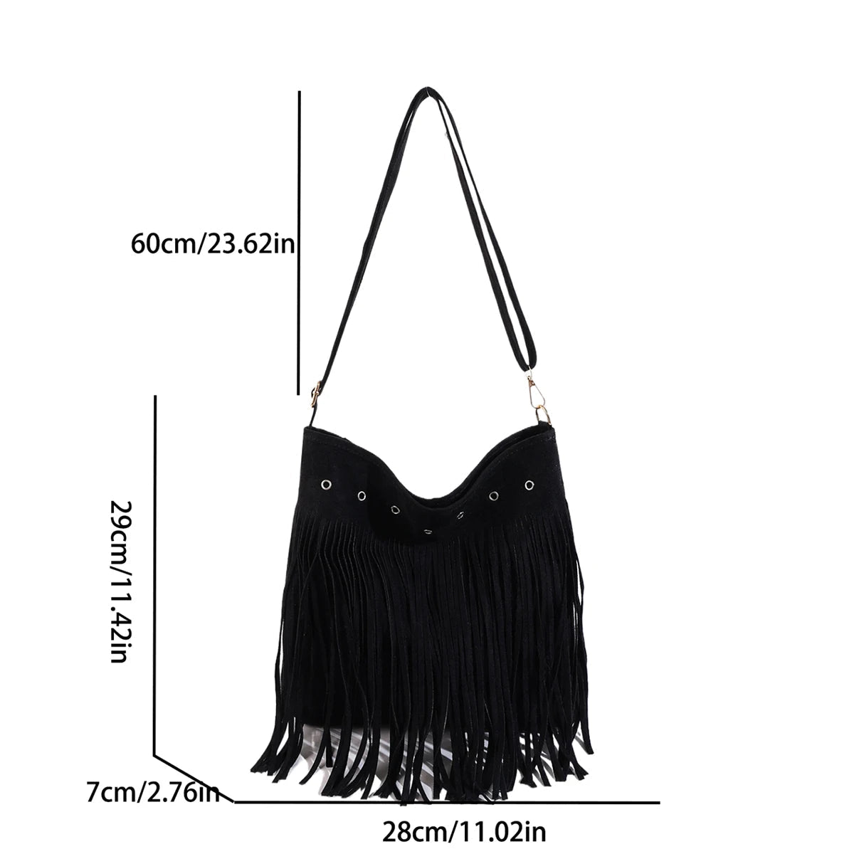 Maria | Umhängetasche aus Wildlederimitat mit Fransen | Stilvolle Slouchy Hobo-Tasche für den Alltag