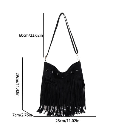 Maria | Umhängetasche aus Wildlederimitat mit Fransen | Stilvolle Slouchy Hobo-Tasche für den Alltag